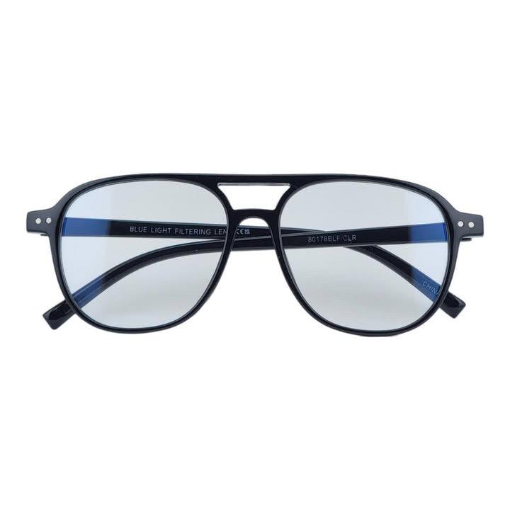 Streamlined Minimalist Studded Retro Blue Light Clear Lens Aviator