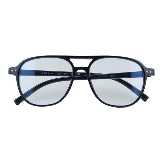 Streamlined Minimalist Studded Retro Blue Light Clear Lens Aviator