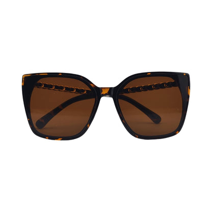 Oversized Fashionable Cat Eye Sunnies w/ Chain Detailed Temples