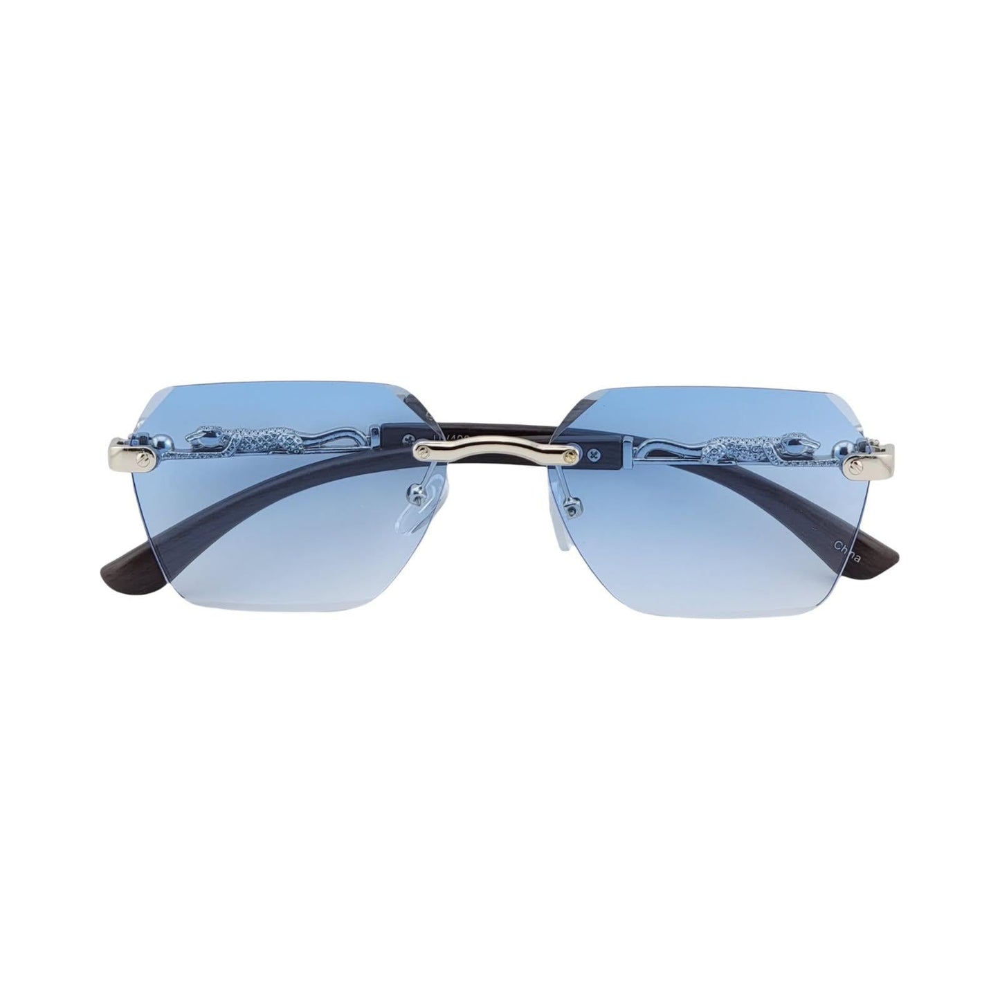 Rimless Leopard Temple Hexagonal Fashion Sunnies